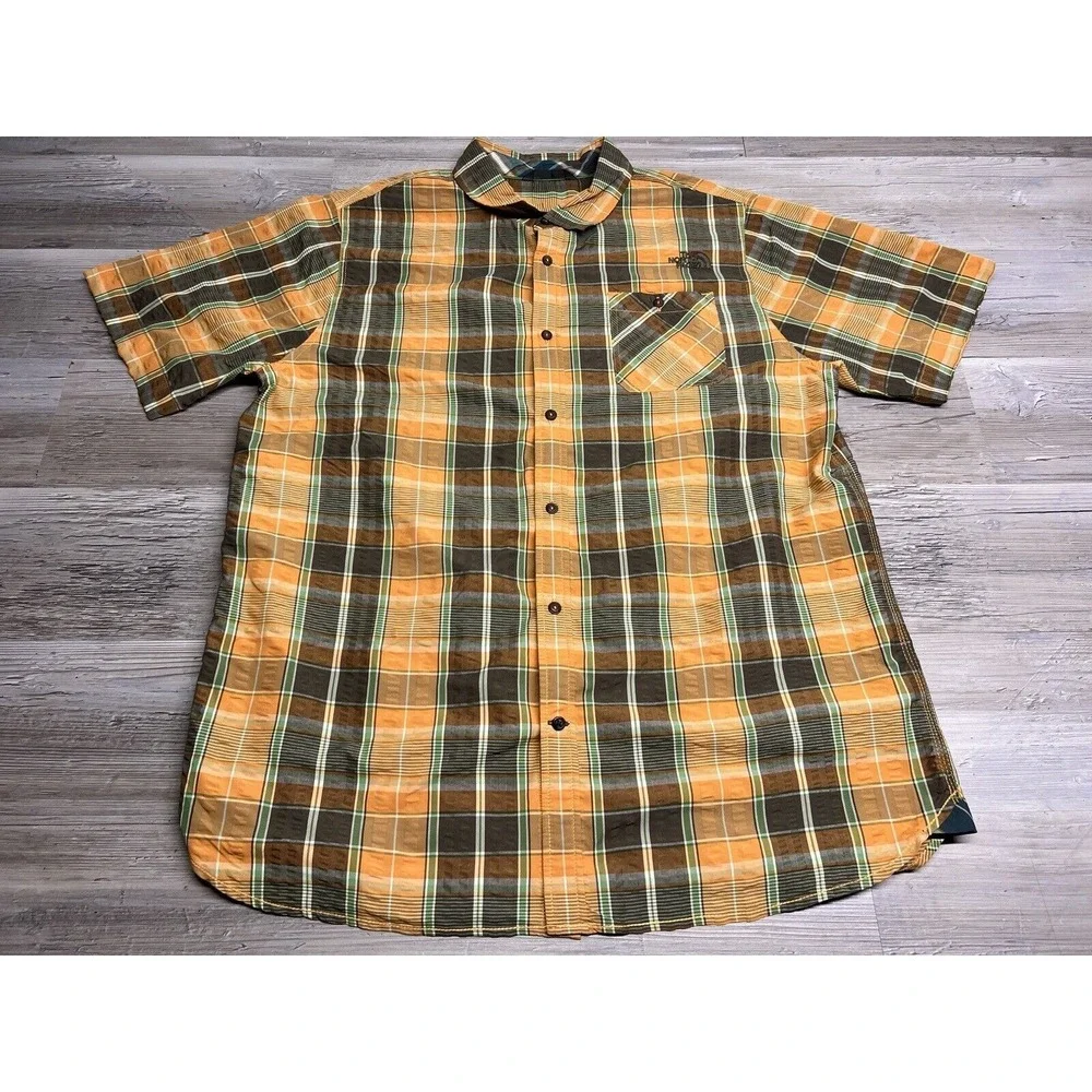 The‎ North Face Plaid Button Up Shirt Mens M Hiking Nylon Blend Outdoors Orange
